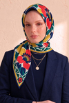Retro 80'ler Vintage Çiçek Desenli Lacivert Soft Eşarp&Fular Eşarp