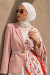 Retro Kiraz Desen Pembe-Kırmızı Soft Fular Eşarp 90x90 cm