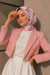 Retro Kiraz Desen Pembe-Kırmızı Soft Fular Eşarp 90x90 cm