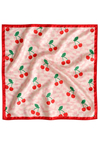 Retro Kiraz Desen Pembe-Kırmızı Soft Fular Eşarp 90x90 cm