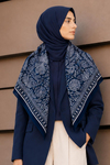 Şal Desen Lacivert-Krem Soft Fular Eşarp 90x90 cm