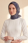 Şal Desen Lacivert-Krem Soft Fular Eşarp 90x90 cm
