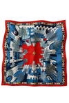 Şato Bahçe Desen Kırmızı-Mavi Soft Fular Eşarp 90x90 cm
