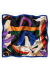 Soyut Çiçek Desen Saks Mavi-Turuncu Soft Bandana Fular 50x50 cm