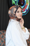 Soyut Desen Açık Kahverengi Soft Pamuk Eşarp