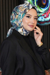 Soyut Yaprak Desen Yeşil Soft Pamuk Eşarp