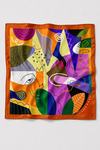 Soyut Yüzler Desen Turuncu Saten Bandana Fular 50×50 cm