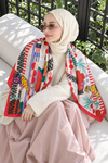 Tropik Leopar Desen Fuşya-Kırmızı Soft Fular Eşarp 90x90 cm
