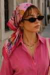 Tropik Leopar Desen Fuşya-Kırmızı Soft Bandana Fular 50x50 cm