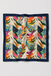 Tropikal Bahçe Desen Bej Saten Bandana Fular 50×50 cm