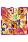 Tropikal Kolaj Desen Fuşya-Turuncu Soft Bandana Fular 50x50 cm