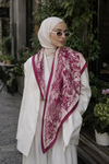 Tropikal Kuş Desen Fuşya-Krem Soft Fular Eşarp 90x90 cm