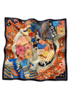 Vintage Çiçek Desen Turuncu-Lacivert Soft Fular Eşarp 90x90 cm