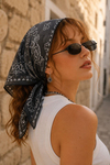 Vintage Desen Gri-Siyah Soft Bandana Fular 50x50 cm
