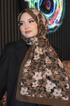 Yaprak Desen Çikolata Kahve Soft Pamuk Şal