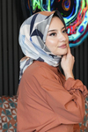 Yaprak Desen Mavi Soft Pamuk Eşarp