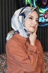 Yaprak Desen Mavi Soft Pamuk Eşarp