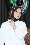 Yaprak Desen Sarı Soft Pamuk Eşarp
