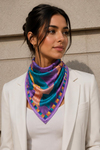 Yaprak Harmanı Desen Mor-Petrol Soft Bandana Fular 50x50 cm