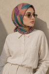 Yaprak Harmanı Desen Mor-Petrol Soft Fular Eşarp 90x90 cm