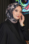 Zambak Çiçek Desen Siyah Soft Pamuk Eşarp
