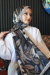 Zambak Çiçek Desen Siyah Soft Pamuk Şal