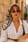 Zincir Tokalı Modern Desen Gri-Mavi Soft Bandana Fular 50x50 cm