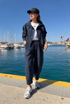 Balon pantolon, çıtçıtlı gömlek/ceket takım