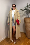Bej Oversize Dik Yaka Kadın Trençkot