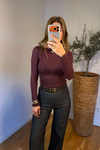 Bordo Kayık Yaka Uzun Kol Örme Bluz