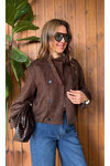 Çift sıra düğmeli funnel neck/dik yaka süet mont