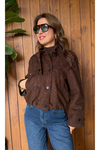 Çift sıra düğmeli funnel neck/dik yaka süet mont