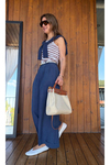 Dökümlü geniş paça tencel kısa culotte pantolon