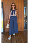 Dökümlü geniş paça tencel kısa culotte pantolon