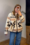 Geyik Desenli Full Fermuarlı Polar Mont