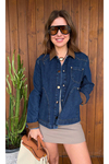 Kadife Yaka Garnili Kadın kot - denim ceket
