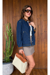 Kadife Yaka Garnili Kadın kot - denim ceket