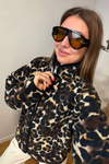 Leopar Desenli Full Fermuarlı Polar Mont