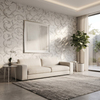 Gümüş Gri Kıvrık Dal Damask Desenli Vinil Duvar Kağıdı