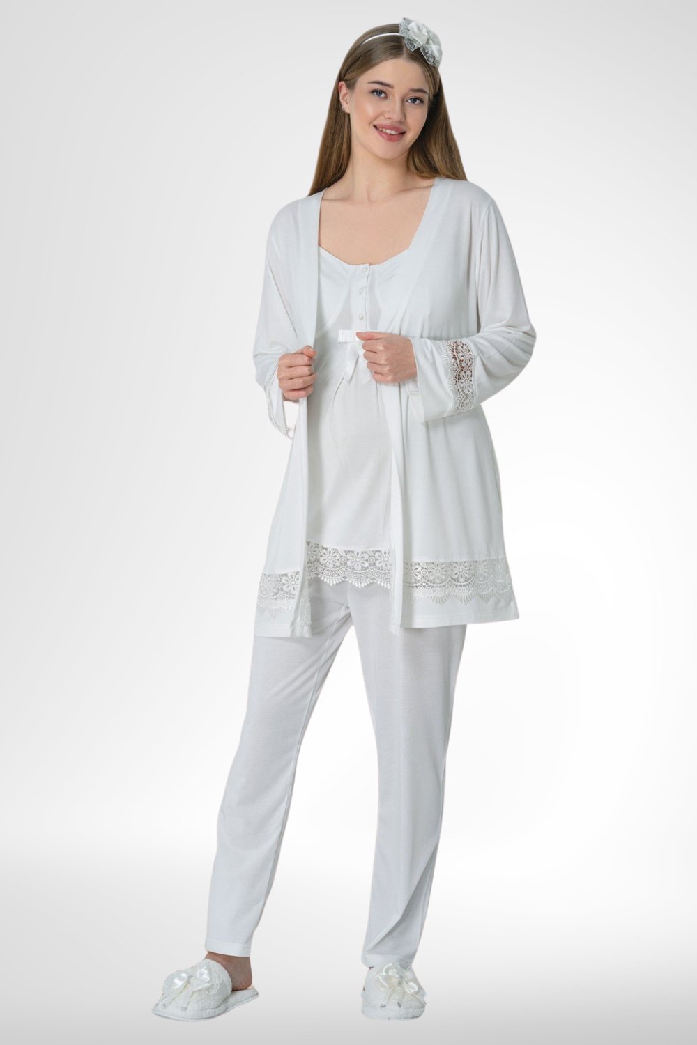 MECİT PİJAMAMecit 1525 Ekru Sabahlıklı Lohusa Pijama Takımı