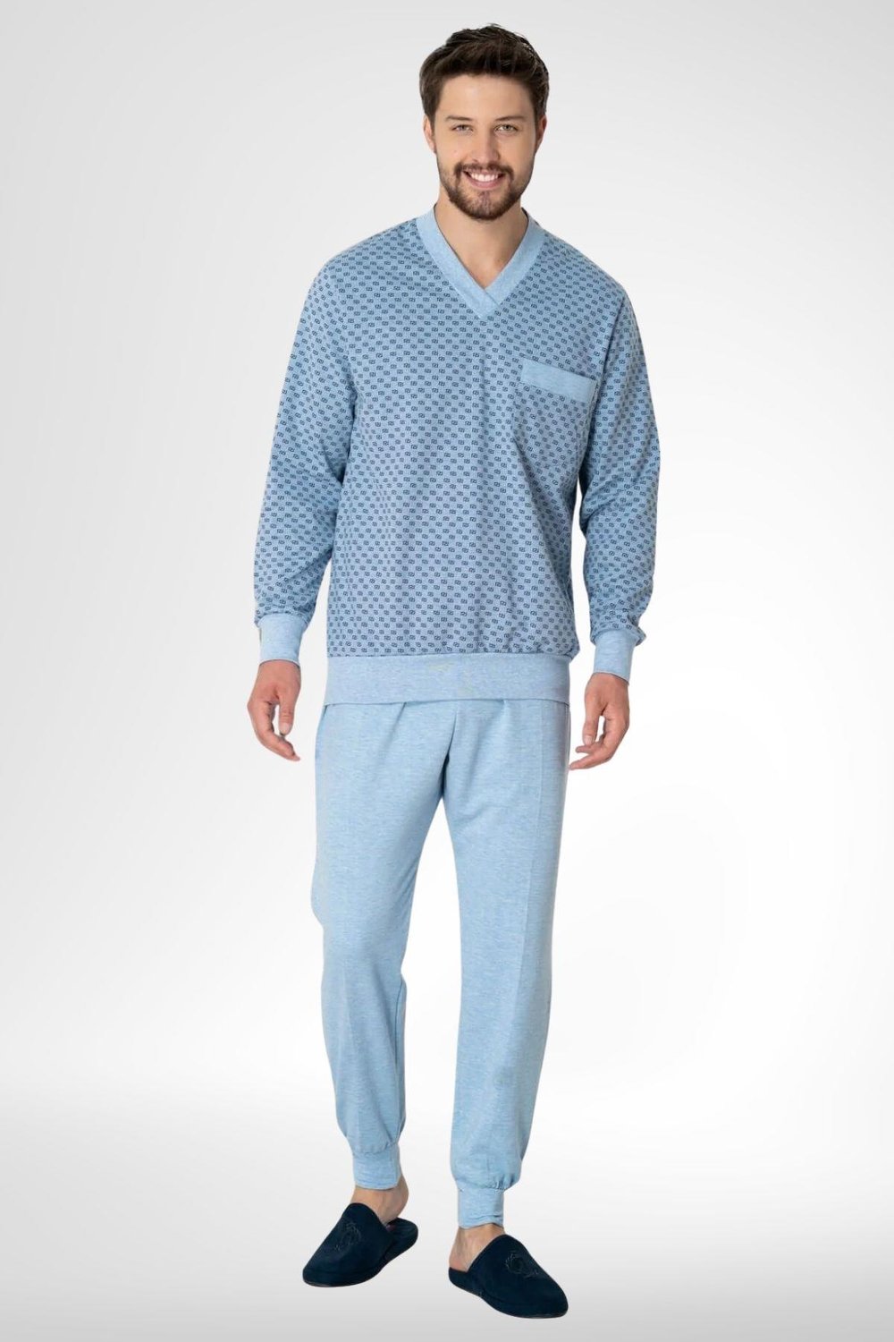 By Mecit PijamaMecit 2766 Mavi Büyük Beden Erkek Pijama Takımı
