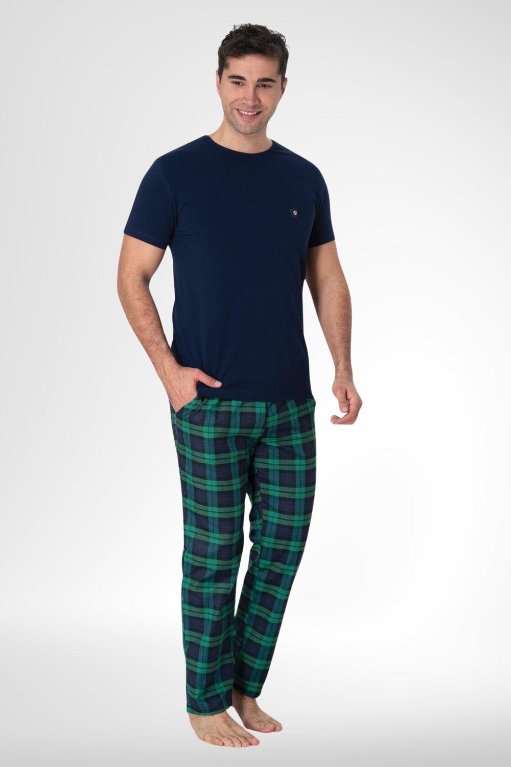 MECİT PİJAMAMecit 2907 Lacivert Ekoseli Erkek Büyük Beden Pijama Takımı