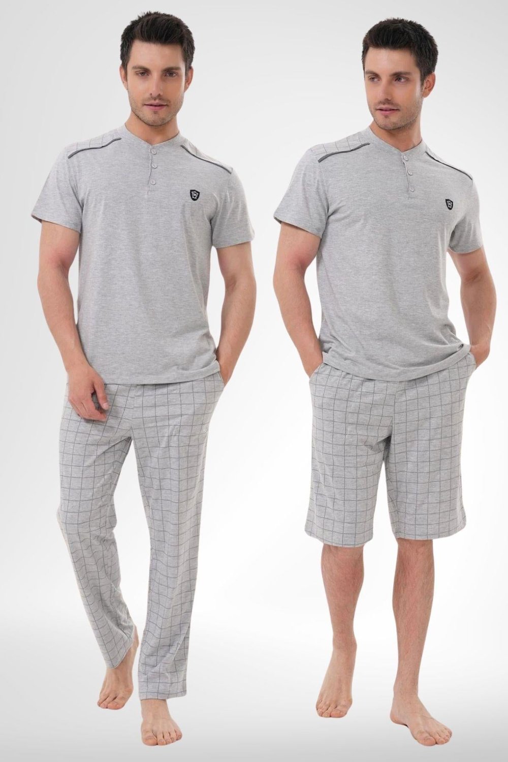 MECİT PİJAMAMecit 2980 Gri Büyük Beden 3 Parça Erkek Şortlu Pijama Takımı