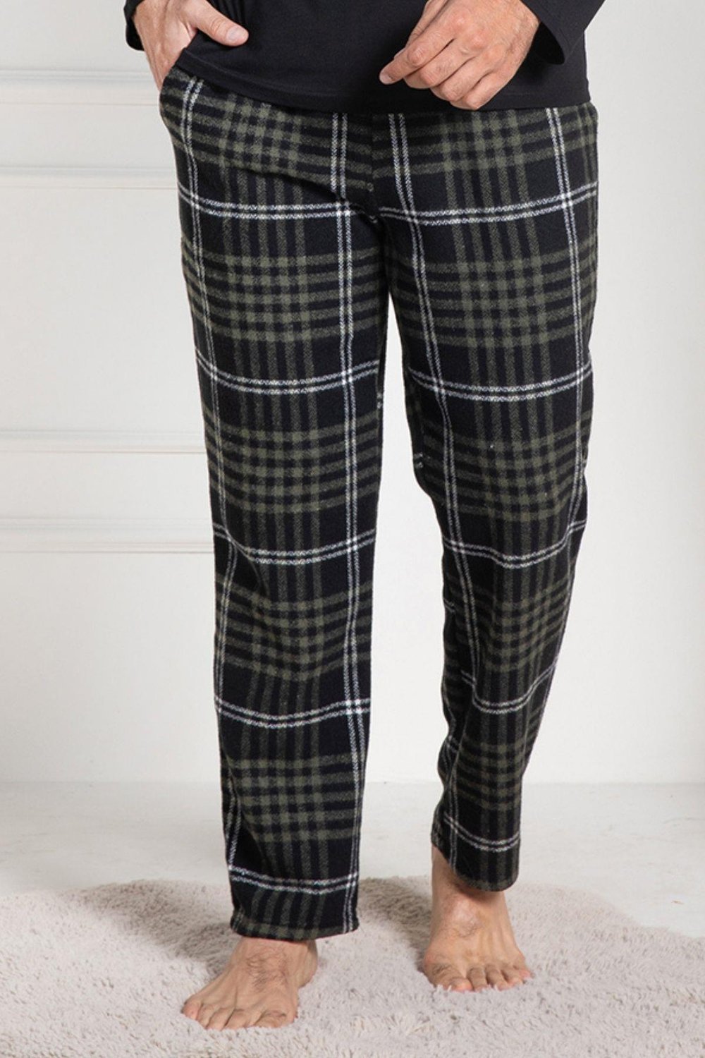 Mecit PijamaMecit 3025 Yeşil Ekoseli Erkek Kalın Tek Alt Pijama