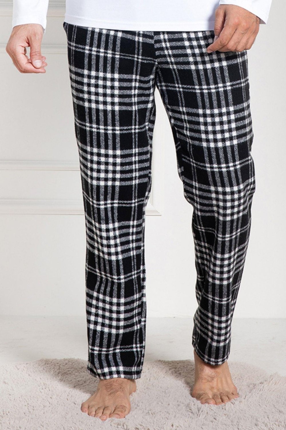 Mecit PijamaMecit 3026 Beyaz Ekoseli Erkek Kalın Tek Alt Pijama