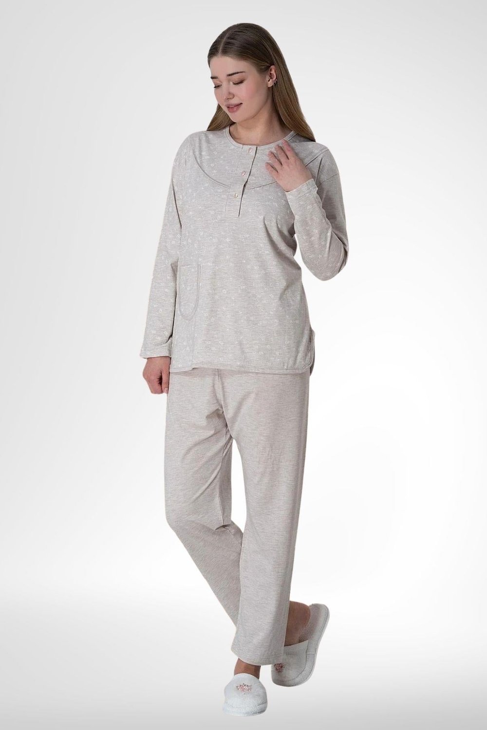 MECİT PİJAMAMecit 6021 Vizon Kadın Büyük Beden Pijama Takımı
