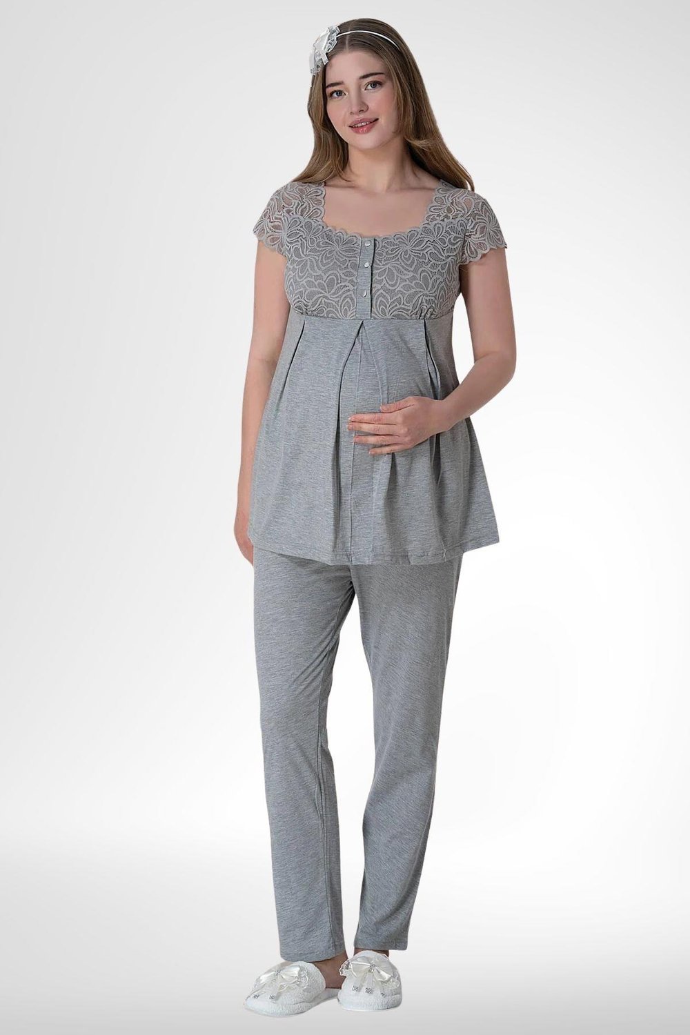 MECİT PİJAMAMecit 6056 Gri Hamile Lohusa Pijama Takımı