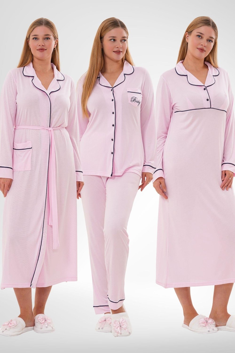 MECİT PİJAMAMecit 6335 Pembe Kadın Sabahlık Gecelik Pijama 4'lü Set