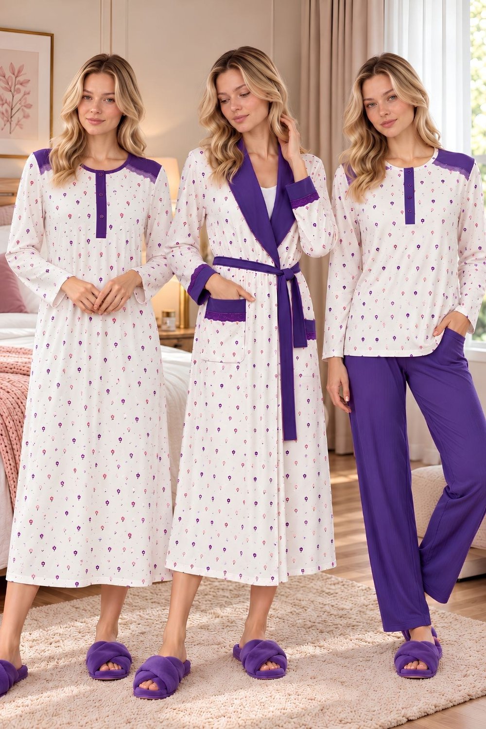 MECİT PİJAMAMecit 6360 Mor Kadın Sabahlık Pijama Gecelik Set