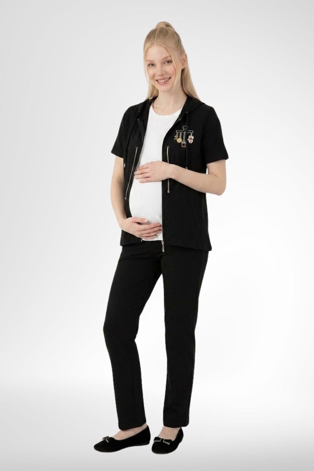 MECİT PİJAMAMecit 6400 Siyah 3'lü Hamile Lohusa Pijama Takımı